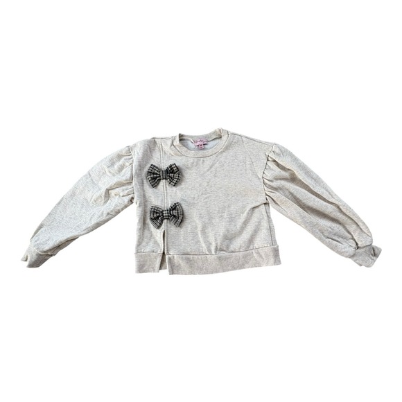 Paisley Lane Girls Sweatshirt Size 10 Cream Pullover‎ Bow Detail - Picture 1 of 8